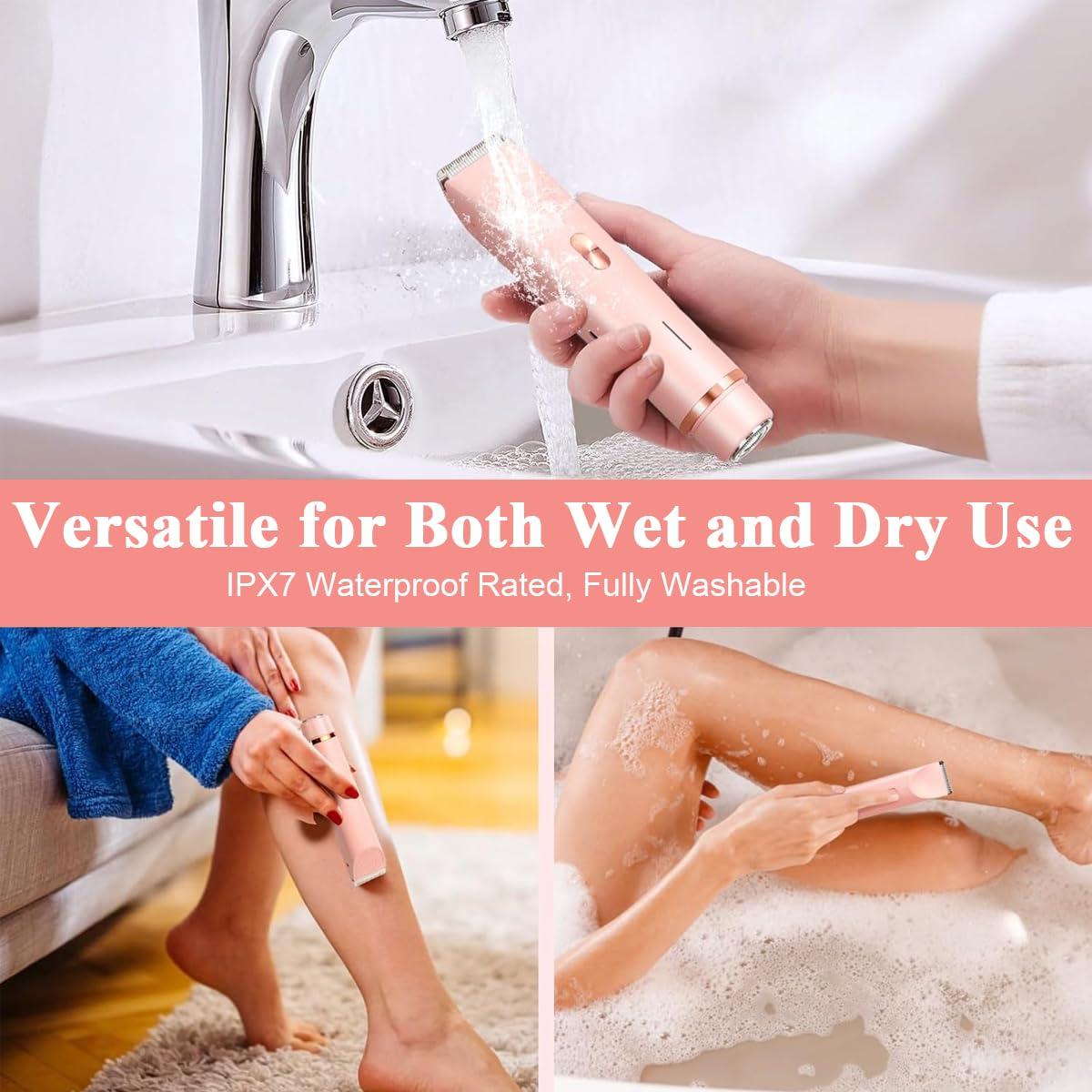 HANNEA HANNEA Electric Shaver for Women 2 In 1 Dual Head Electric Razor USB Cordless Hair Trimmer Shaver IPX7 Waterproof Wet & Dry Use Painless Bikini Trimmer for Bikini Lines, Face Hair, Legs