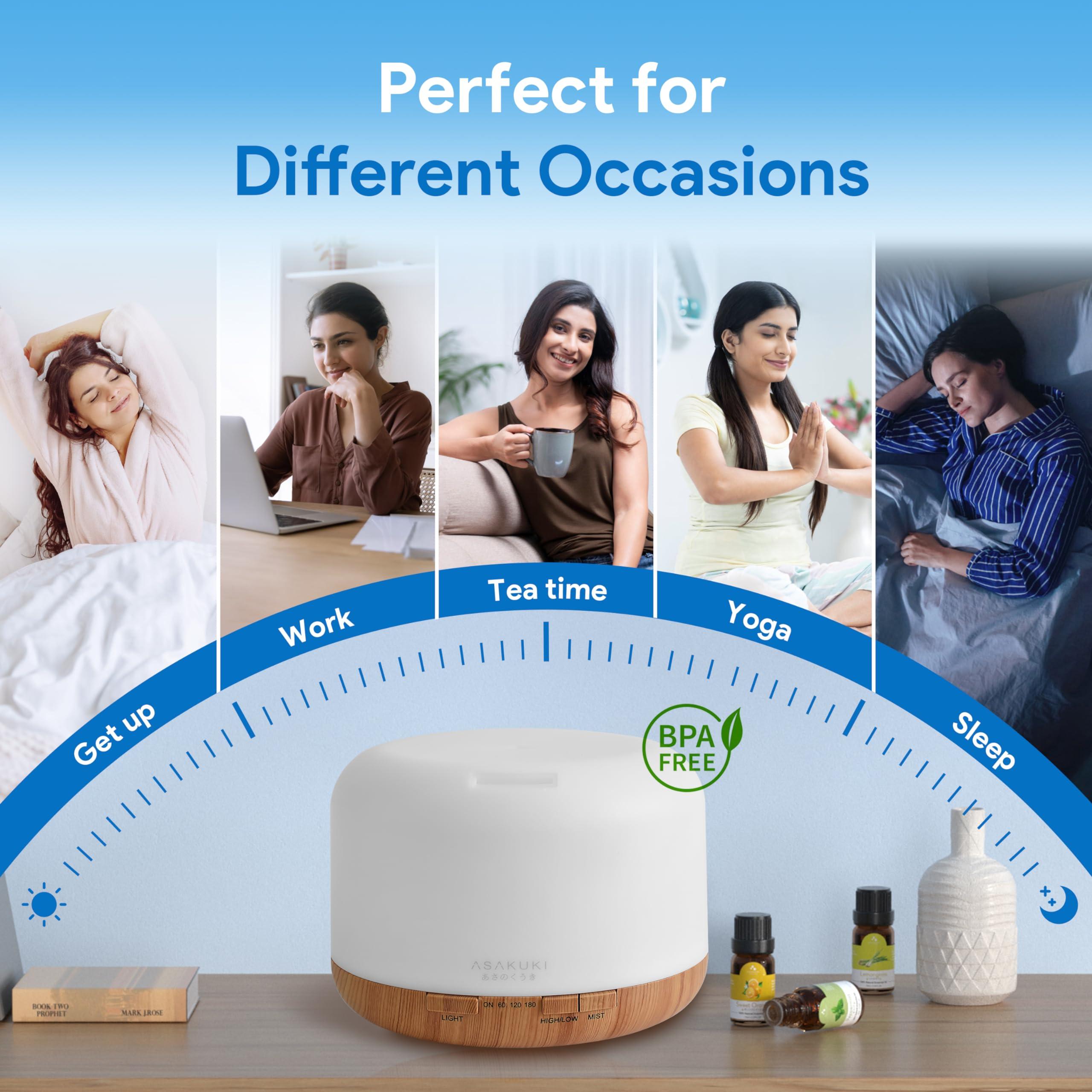 ASAKUKI ASAKUKI 500ml Premium, Essential Oil Diffuser, 5 in 1 Ultrasonic Aromatherapy Fragrant Oil Humidifier Vaporizer, Timer and Auto-Off Safety Switch-Brown,Plastic