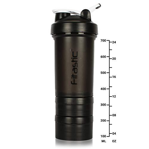FITASTIC Fitastic ProMax Shaker Bottle 500ml with Extra Storage Compartment 100% Leakproof Guarantee, Ideal for Protein for Gym(Pack of 1, Black, Plastic)