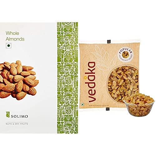 Amazon Brand - Solimo Amazon Brand - Solimo Premium Almonds, 1kg & Amazon Brand - Vedaka Popular Raisins, 500g Combo