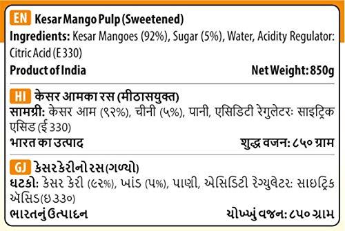 SWAD SWAD Kesar Pure Mango Pulp/Aamras Tin with No Added Preservative Sweetened - 850 Grams Pack of 3