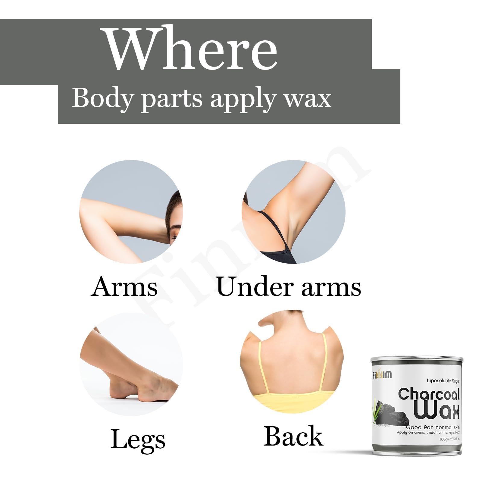Finnim Finnim Pure Charcoal Wax | For Arms, Under arms, Legs, Back, Thigh, Stomach | At Home Quick And Easy Hair Removal | 600 Gm