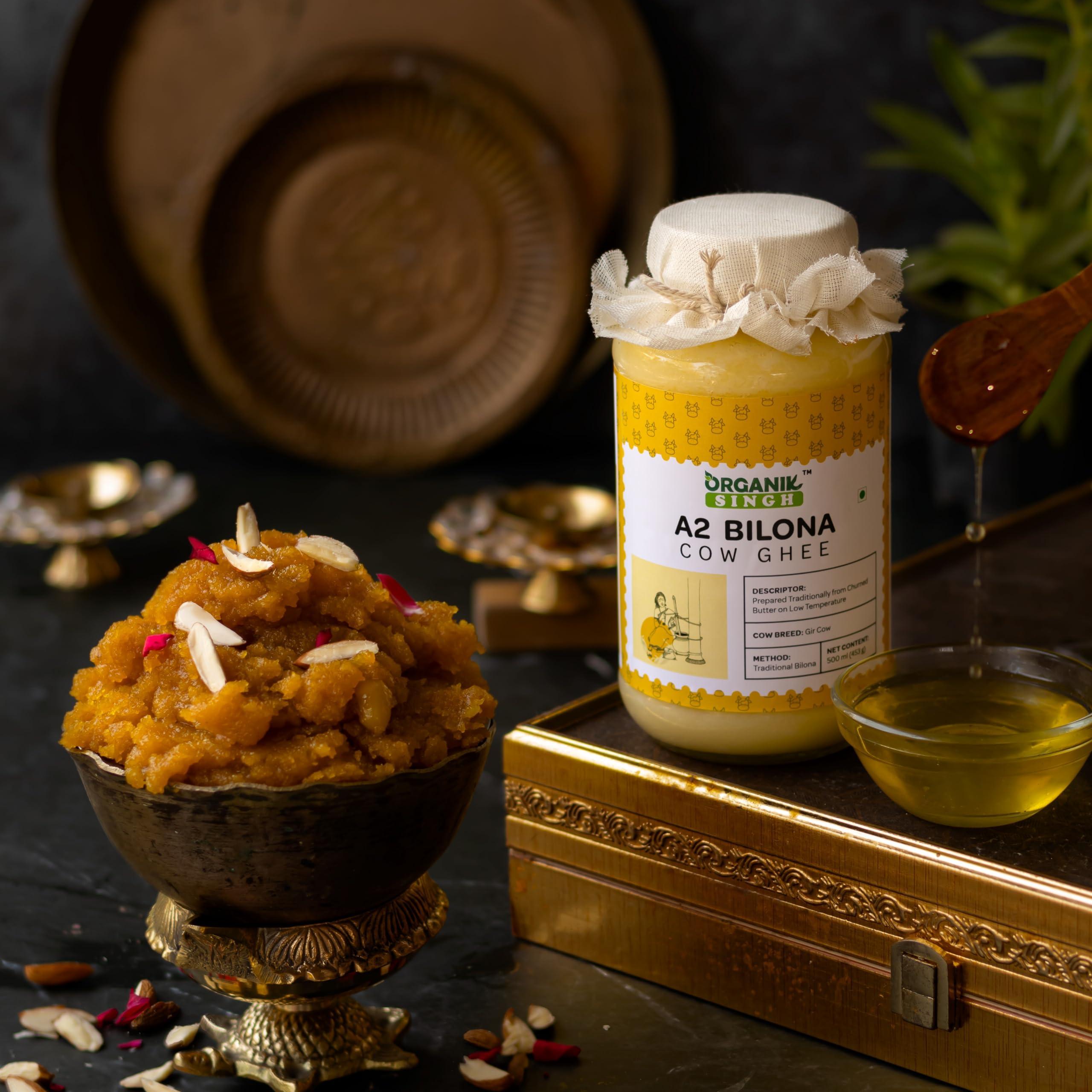 Organik Singh Organik Singh A2 Gir cow desi ghee - 500ml | Vedic Bilona Method | A2 Certified | Curd-Churned Desi Gir cow ghee | Grass-fed Gir Cows | Lab Tested | Packed in Glass Jar