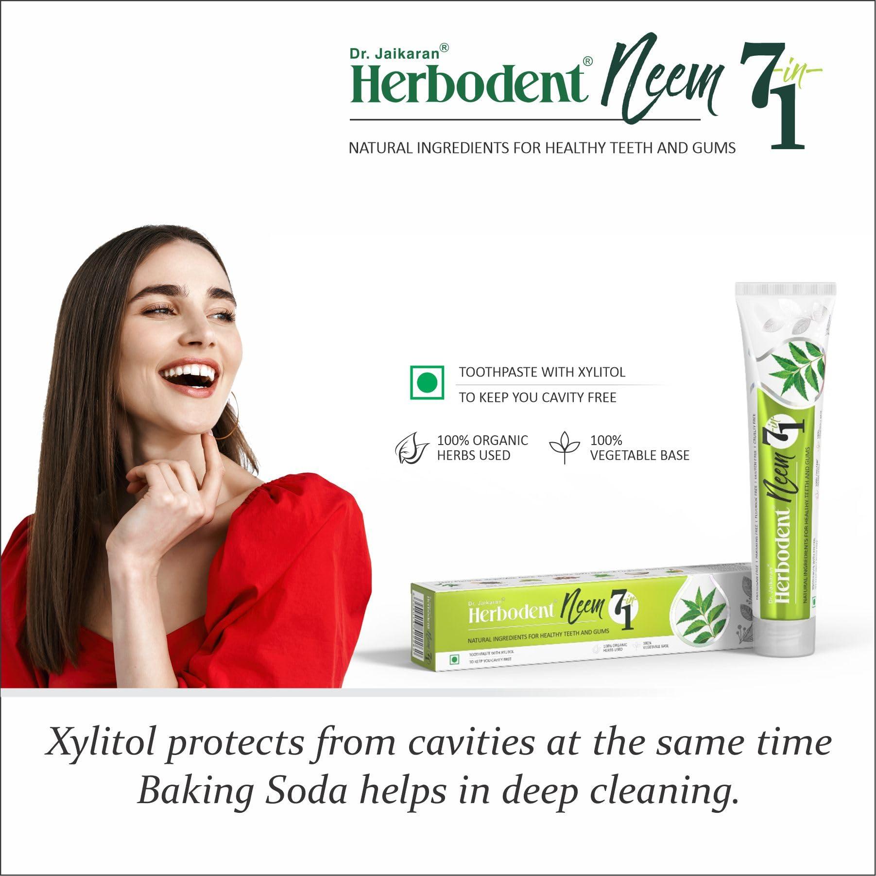 Herbodent Herbodent NEEM 7 in 1 Toothpaste - 185g Pack of 4 | Organic Herbs - Neem, Black Seed & Xylitol for Anti Cavity -Cardamom & Mint for Taste & Freshness-Baking Soda for Excellent Cleaning