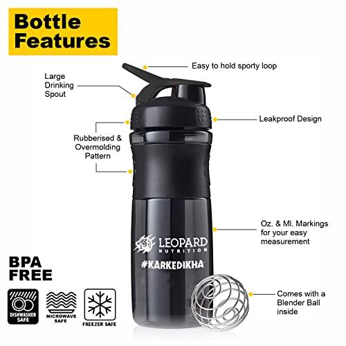 LEOPARD NUTRITION LEOPARD NUTRITION Polyethylene Protein Shaker Bottle, Leak Proof Bpa Free (Black-760Ml, Pack Of 1)