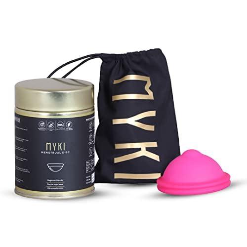 MYKI MYKI Perfect Soft Disc Reusable Menstrual Cup for Women Ultra Soft, Oduor and Rash Free 100% Medical Grade Silicone No Leakage Protection for Up to 8-10 Hours US FDA Registered Pink Size-Large