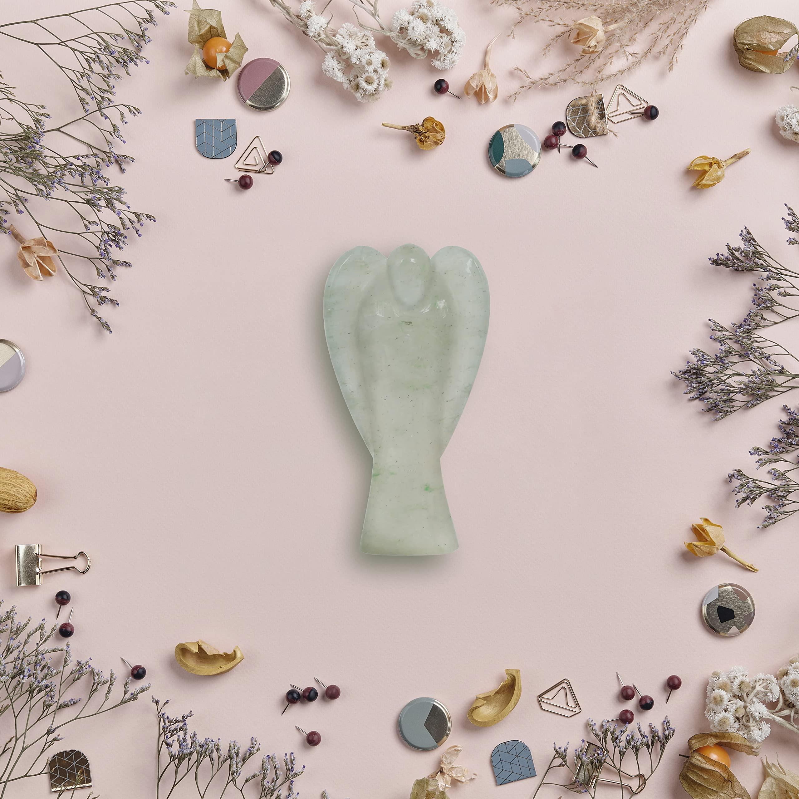 Reikved Crystal Angel Figurine - Guardian Angel - Crystal Pocket Angel - Pocket Guardian Angel - Healing Crystal for Good Luck - For Prayer Peace - Size 2 Inch Approx. (Green Jade Angel)