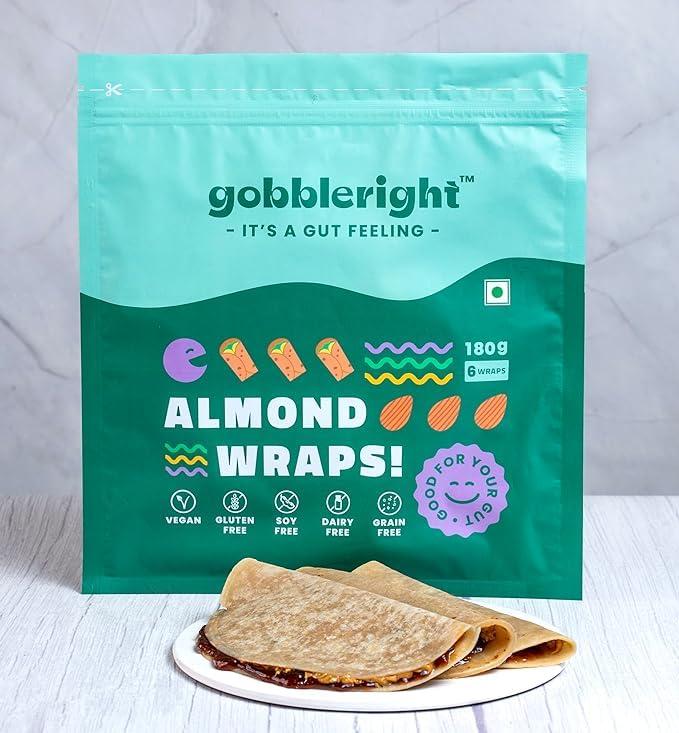 GOBBLERIGHT gobbleright Gluten Free Tortila Almond Wraps - Pack of 3 (18 Wraps)/Gluten Free, Vegan, Dairy Free, Soya Free, Grain Free/Best for Burrito, Wraps, Tortilas, Tacos, Shawarmas and Rolls