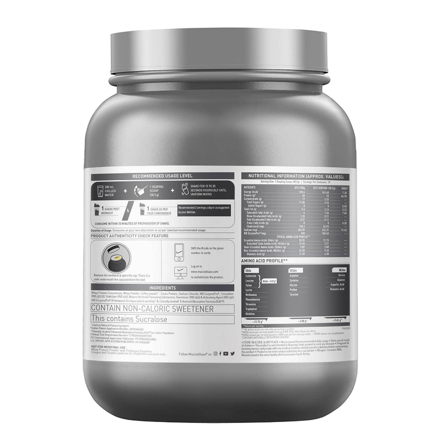 MuscleBlaze MuscleBlaze Biozyme Performance Whey Protein, (Informed Choice UK, Labdoor USA Certified) with Patent Filed EAF (Blue Tokai Coffee, 750 g)