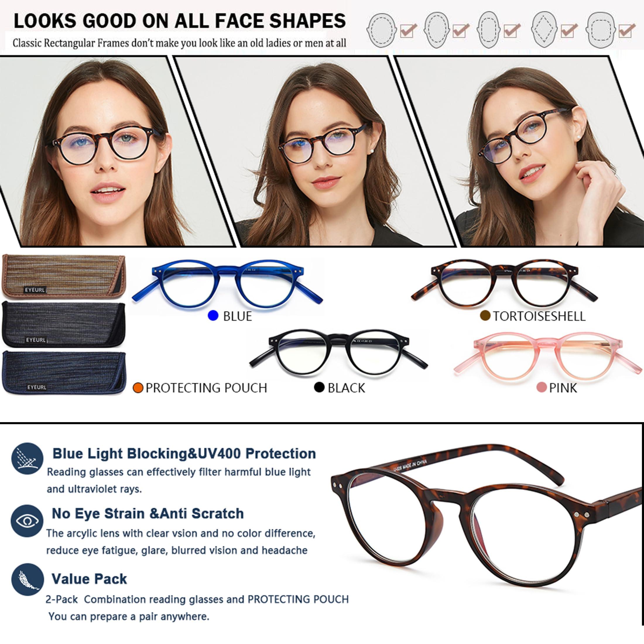 EYEURL EYEURL 4-Pack Small Round Reading Glasses for Women Men Neck Hanging Blue Light Blocking Eyeglasses TR90 Readers for Women, Pink+leopard, M