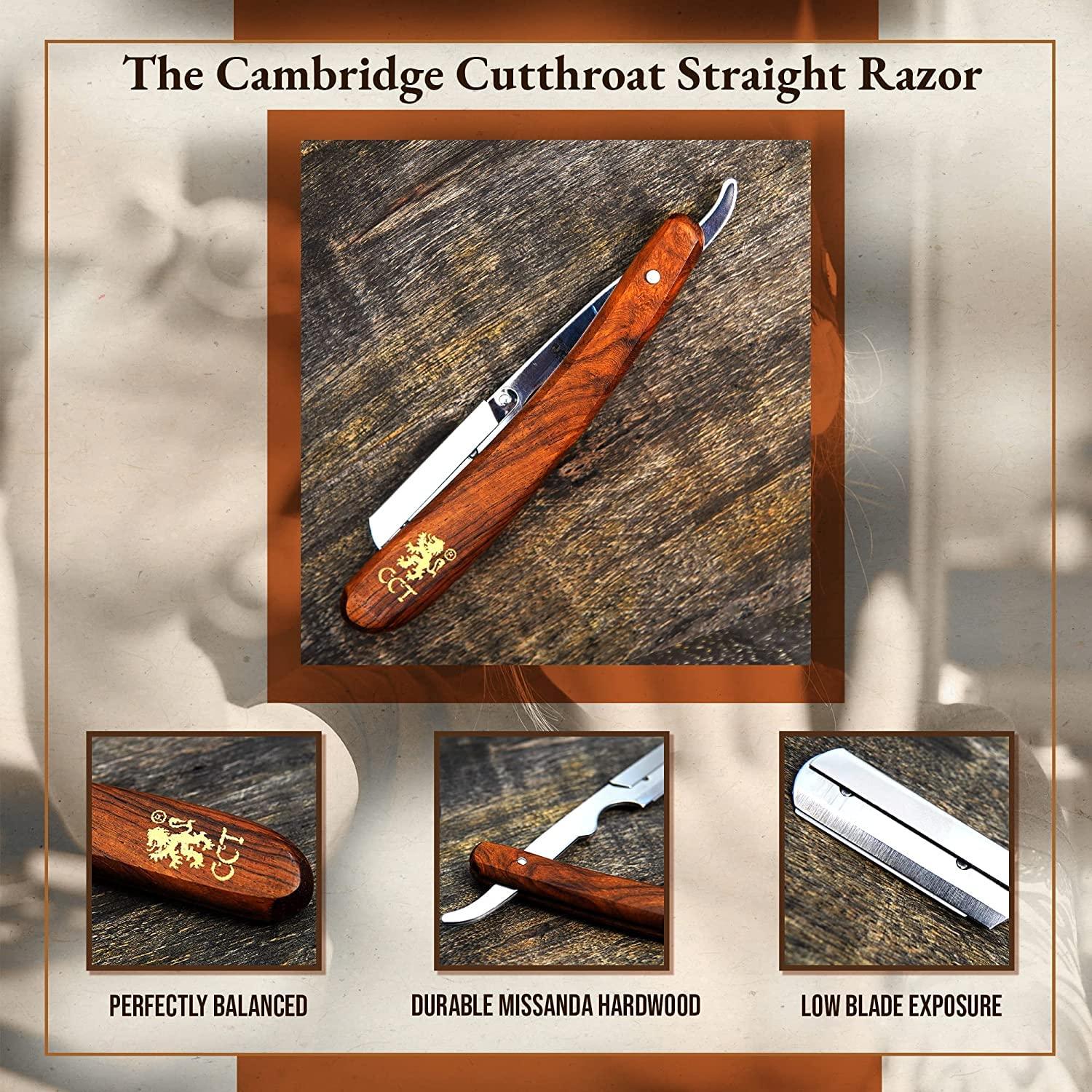 The Cambridge Cutthroat The Cambridge Cutthroat Men\'s Cut Throat Shaving Straight Swing Lock Razor - Travel Pouch and Cotton Kit Bag Included - Perfect Male Grooming Accessory