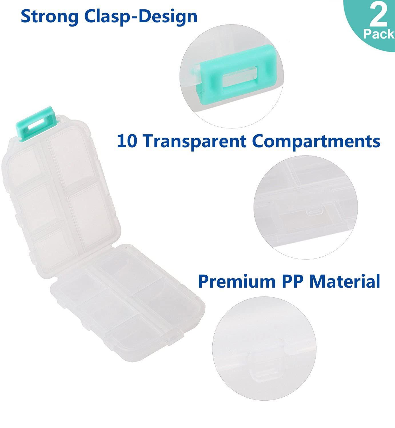 YEEHO Yeeho Pill Case (2 Pack) - Portable Small Supplements Tablet Container Box with 10 Compartments - Medicine Capsule Vitamin Organizer Dispenser Holder Storage for Travel Trip Pocket Purse(Pink+White)