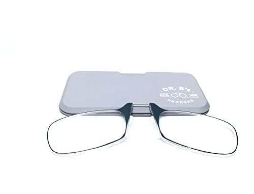 DR. B\'s Readers DR. B\'s Readers Nose Resting Reading Glasses Protection from Screen Glare | Reduce Eye Strain & Fatigue Oval Eyeglasses Lightweight Frame with Pod Case for Men & Women (Grey + 1.50)