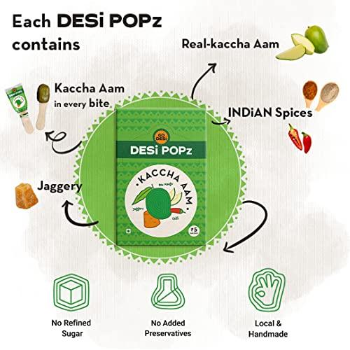 Go DESi GO DESi Popz Kaccha Aam | 40 Pieces | Aam Candy | Fruit Snacks | Sour Candies | Lollipop | Raw Mango Candy