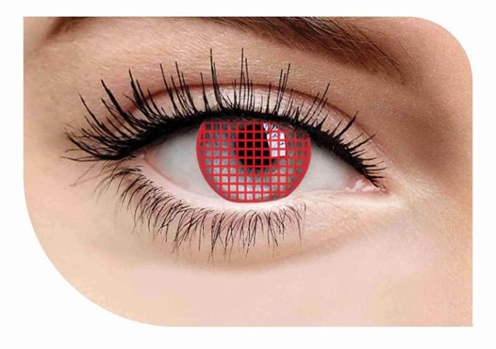 Jackals Jackals Yearly Crazy Color Contact Lenses (Zero Power,Red Mesh,Pack of 1)