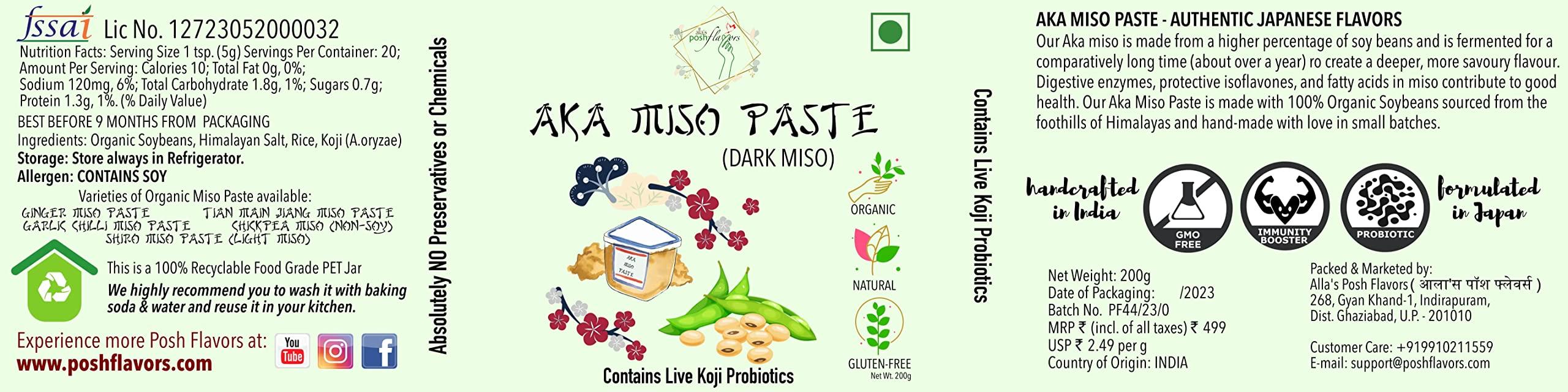 Alla's Posh Flavors Alla's Posh Flavors Dark Soy Aka Miso Paste | Authentic Japanese | Formulated & Made under Japanese Guidance | Contains Live Koji Probiotics | No Preservatives | 100% Natural (Aka Miso, 200 Grams)