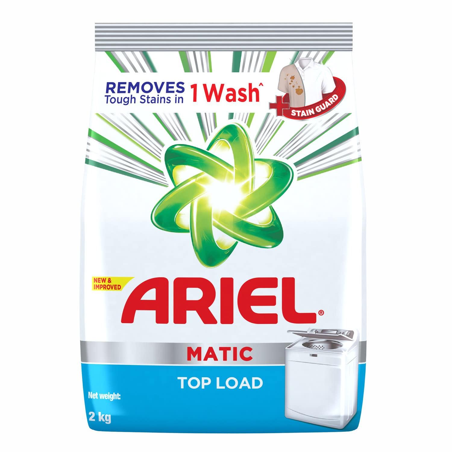 Ariel Ariel Matic Top Load Detergent Washing Powder - 2 kg & Matic Liquid Detergent, Front Load, 1 Litre, Pack Of 1