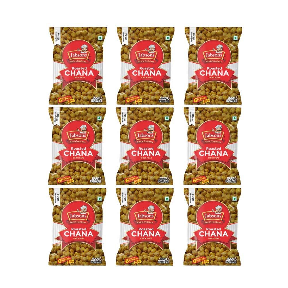 Jabsons Jabsons Roasted Chana Mahabaleshwar White, 200gm|100% roasted |No Onion No Garlic | Desi Chana Roasted Chana Namkeen Snacks Gluten-Free | Crunchy Protein Snacks Bhuna Chana Ready to Eat Salted (Pack of 9)