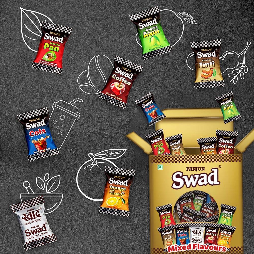 Swad Swad Gift Box, Mixed Flavours Candy (Imli, Pan, Kaccha Aam, Coffee, Cola, Orange) 125 Toffee x 2 Box Pack