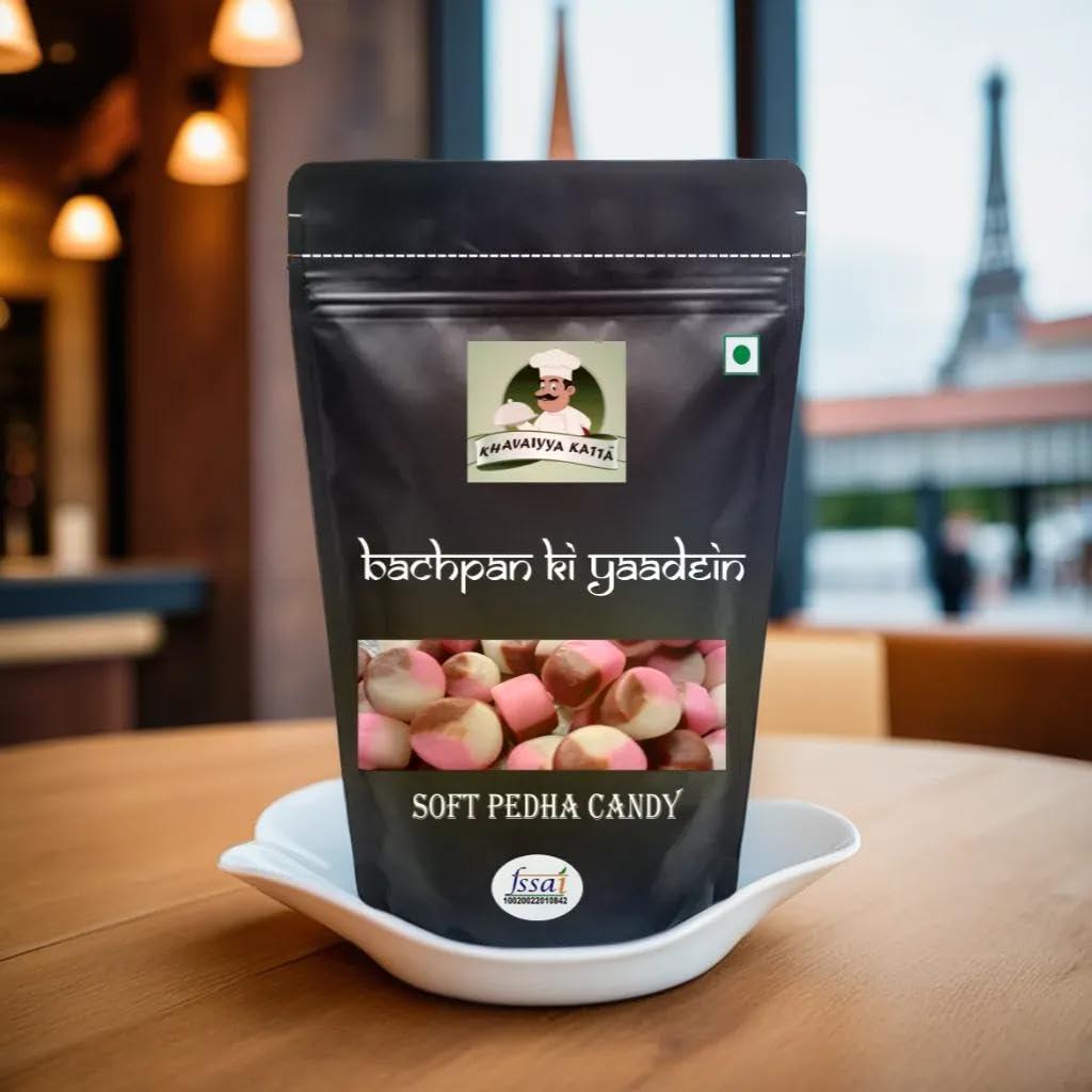 KHAVAIYYA KATTA KHAVAIYYA KATTA\'S (BACHPAN KI YAADEIN) SOFT PEDHA Candy Bachpan ki SOFTCANDY/Goli Just for Everyone.PACK OF 250GM