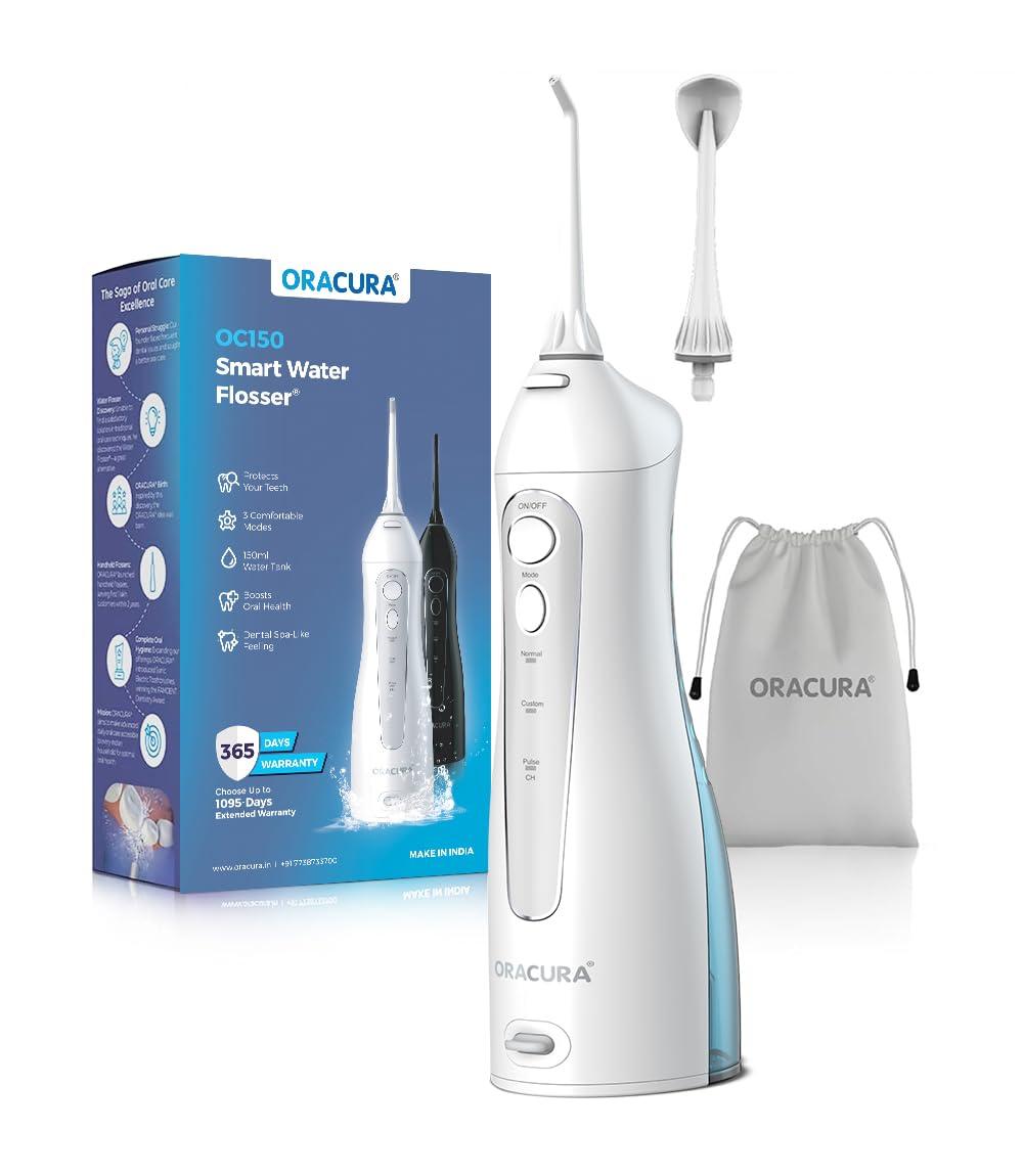 ORACURA ORACURA Smart Water Flosser OC150 LITE with 150ml water tank capacity White | Portable & Rechargeable | IPX7 Waterproof | 3 Modes | Flossing at Home and Travel | 365 Days Warranty
