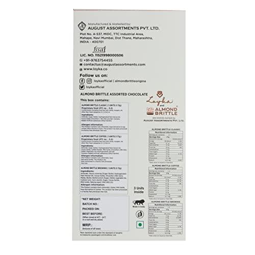 LOYKA Loyka Almond Brittle Assorted Choco Box - 3 pcs | Morning-evening snack pack | Choco & Nut Dryfruit Delicacy | Roasted California Almonds (45%), Dark Choco & Salted Caramel | Travel-friendly