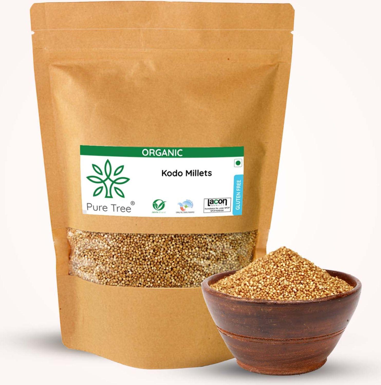 Pure Tree Pure Tree Certified Organic Kodo Millet | 900 g | Kodo Millet Arikelu Organic Millets | Cow Grass Gluten-Free Kodra Millet | Millet Rice Unpolished Millets For Upma, Dosa