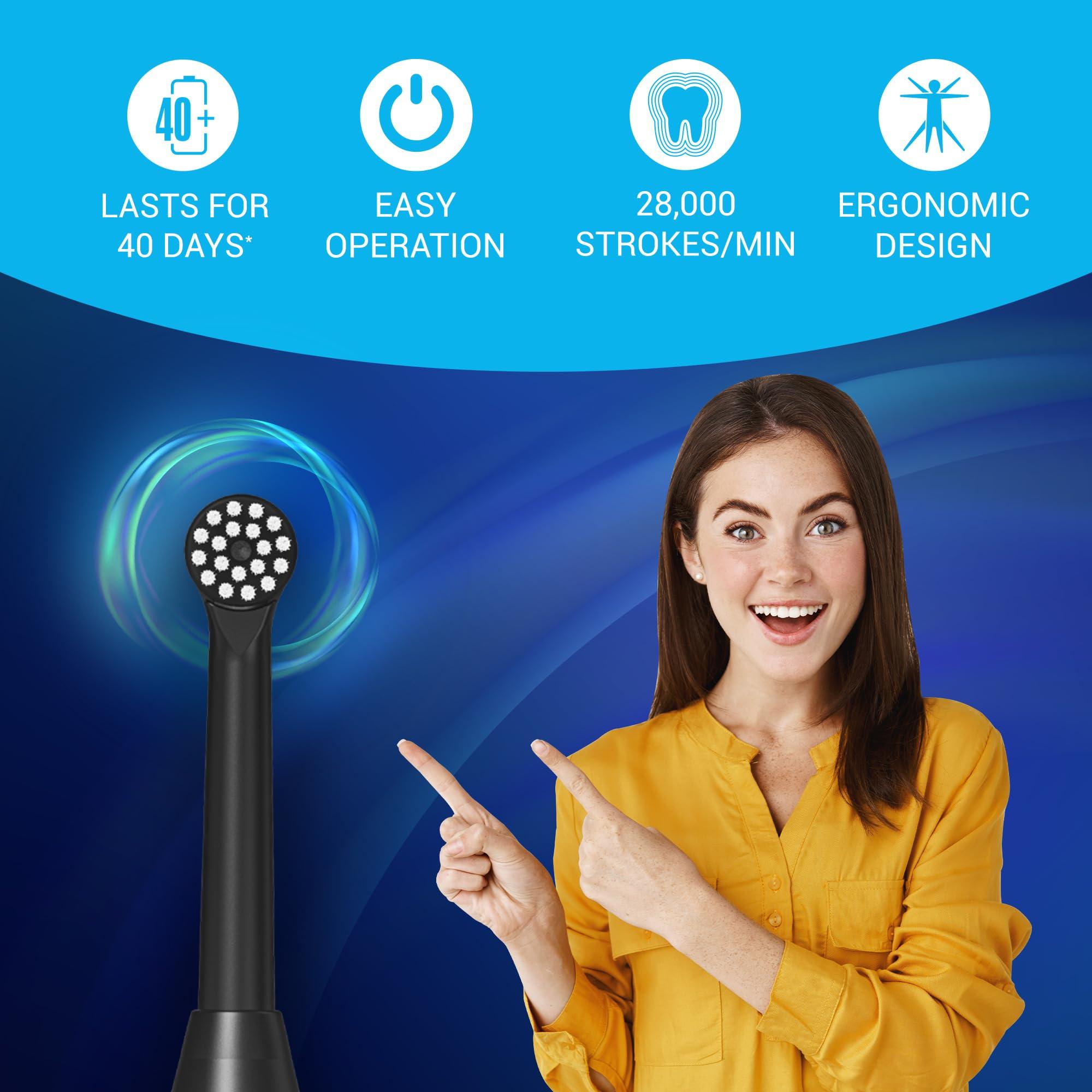 Ant Esports Ant Esports Alpha 360 Oscillation Electric Toothbrush with 2 Brush Heads, Sonic Toothbrushes 28,000 VPM, IPX7, Ergonomic Designs, last long for 40days - Black
