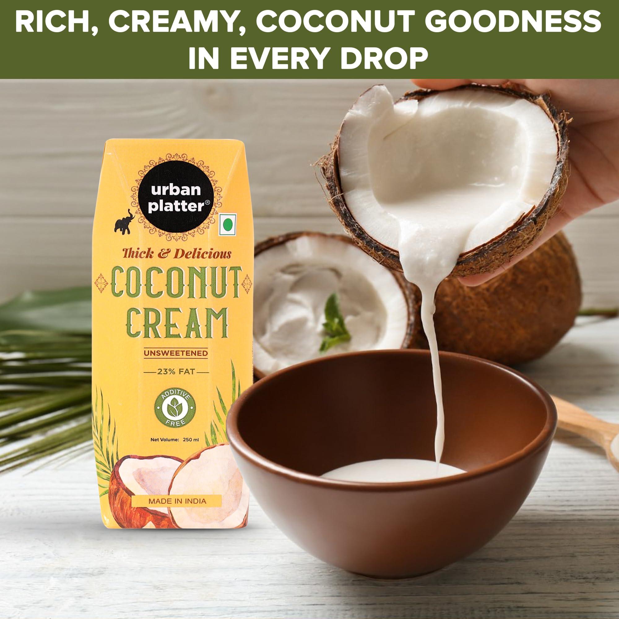urban platter Urban Platter Unsweetened Coconut Cream, 250ml [ 23% Fat, Additive-Free, Made in India, 100% Pure & Thick, Clean Label]