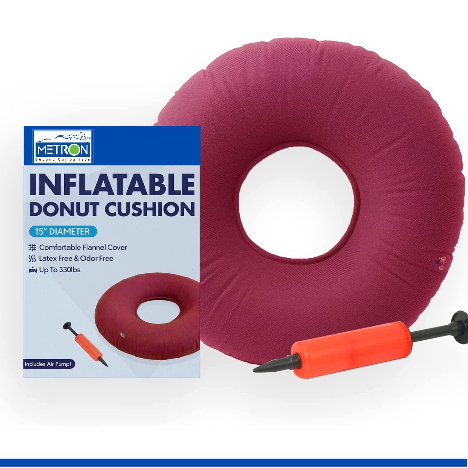 METRON Metron Inflatable Donut Seat Cushion for Haemorrhoids Piles Fistula Postpartum Post Surgery |15 inch Diameter Ring Shape Air Donut Pillow for Tailbone Pain Relief | for Office Car Home