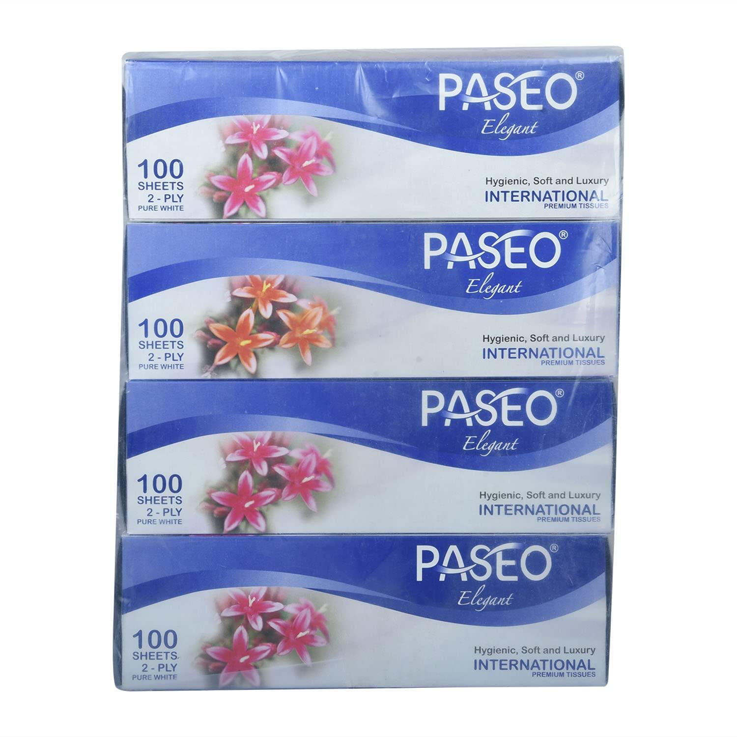 PASEO Paseo Elegant 2-Ply International Premium Facial Tissues, Hygienic, Soft and Luxury (19.5x20cm Each Sheet, 100 Sheets Each Box, White, 8 Boxes)