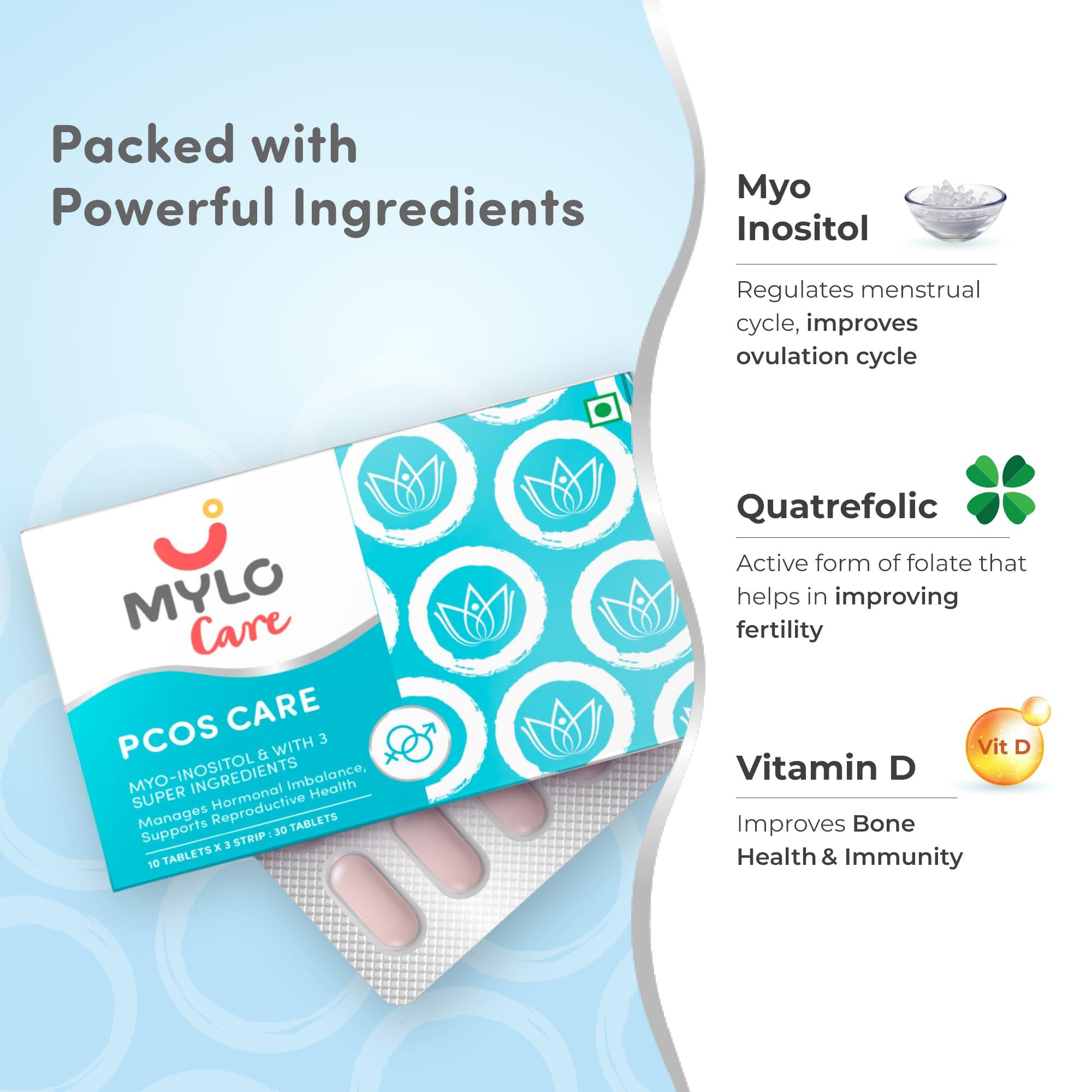 Mylo Mylo Myoinositol Chewable Tablets for PCOS & PCOD (Strip of 10, Pack of 3)| Fights PCOS/PCOD Symptoms | Improves Cognitive Function | Clinically Tested