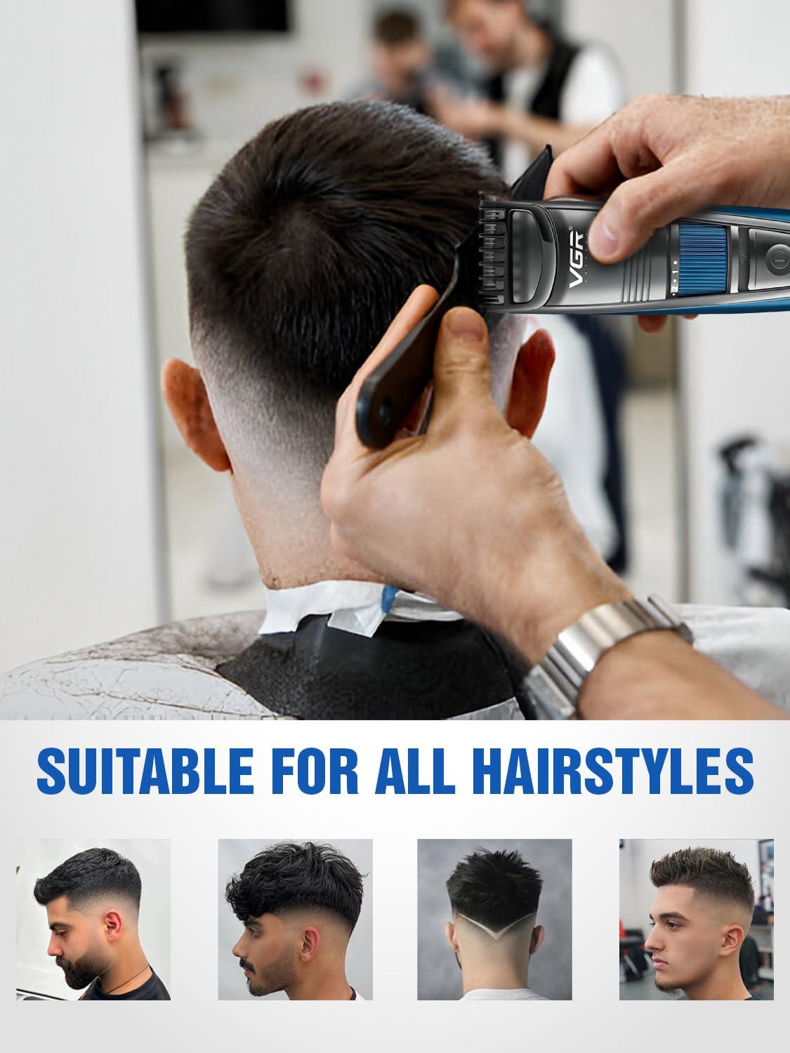 VGR VGR V-052 Professional Hair Trimmer for men  Adjustable Length Settings (0.5-10mm), USB Rechargeable, Cord/Cordless Operation, Washable Head, Includes Guide Comb & Cleaning Accessories (Blue)