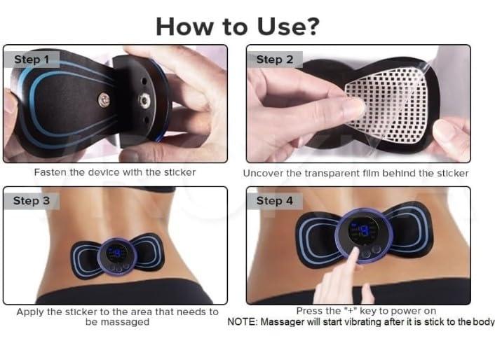ALI SHIPPING Ultimate Mini Body Massager for Pain Relief - Rechargeable Butterfly Massager for Back Pain, Wireless with 8 Modes & 19 Strength Levels, Ideal for Neck and Shoulders (Black)