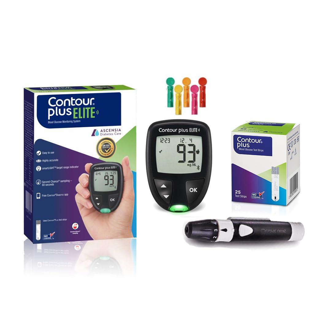 CONTOUR Contour Plus Elite Blood Glucose Monitoring System (with Bluetooth) | Glucometer with 25 Free Test Strips