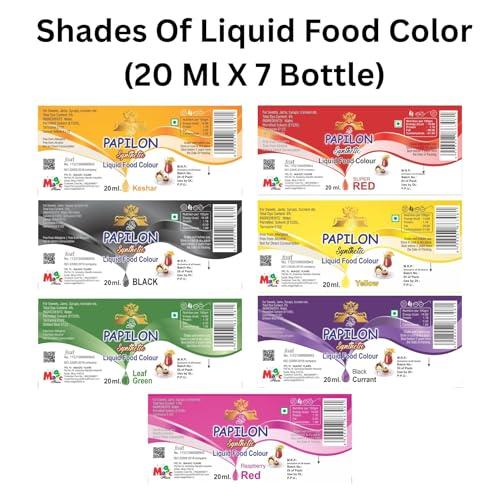 Papilon Food Flavours & Colours Papilon Pack of 7 Liquid Food Colours 20ml each.