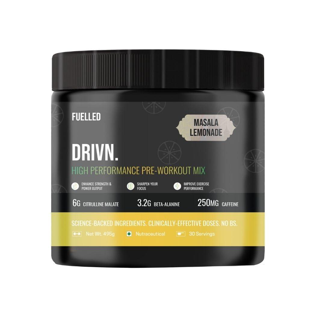 Fuelled Fuelled DRIVN Pre-Workout (483 g, 30 Servings) 3.2 g Beta Alanine 250 mg Caffeine, 6 g Citrulline Malate/Improve Exercise Performance, Focus, Strength and Endurance (Masala Lemonade)