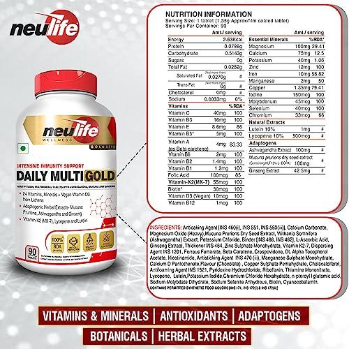 VITROVEA Neulife DAILY-MULTI GOLD Advanced Multivitamin w/MK-7, Adaptogens, Antioxidants & Natural Extracts - 90 Tabs (Pack of 2)