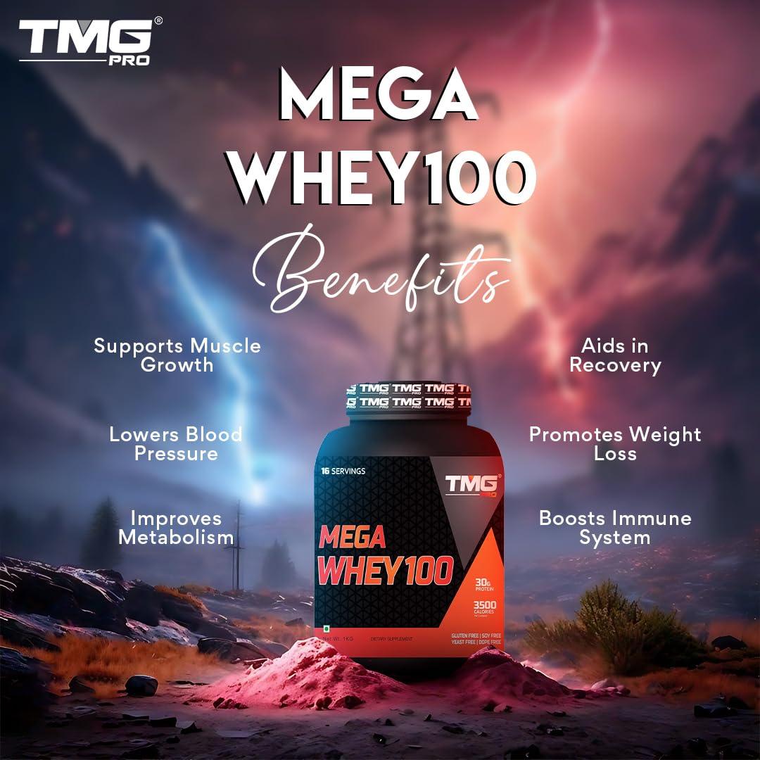 TMG PRO TMG PRO Mega Whey 100 Protein Powder | Dietary Supplement | Soy Free | Yeast Free | Dope Free | Mass Gainer Protein for Athlete & Bodybuilder (Chocolate-1KG)