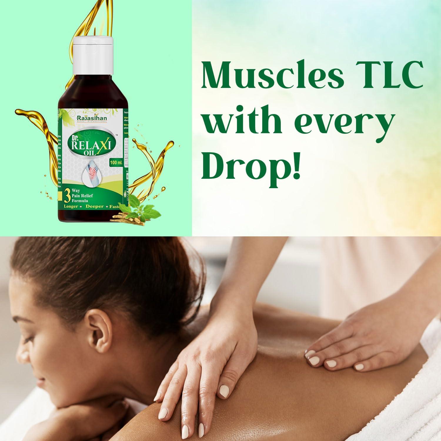 RAJASTHAN AUSHDHALAYA Dr.Relaxi Oil For Men & Women | Helps In Joint Pain, Arthritis, Neuro Muscular Pain & All Types Of vata Diseases | Pack Of 3 - Each 100 ml