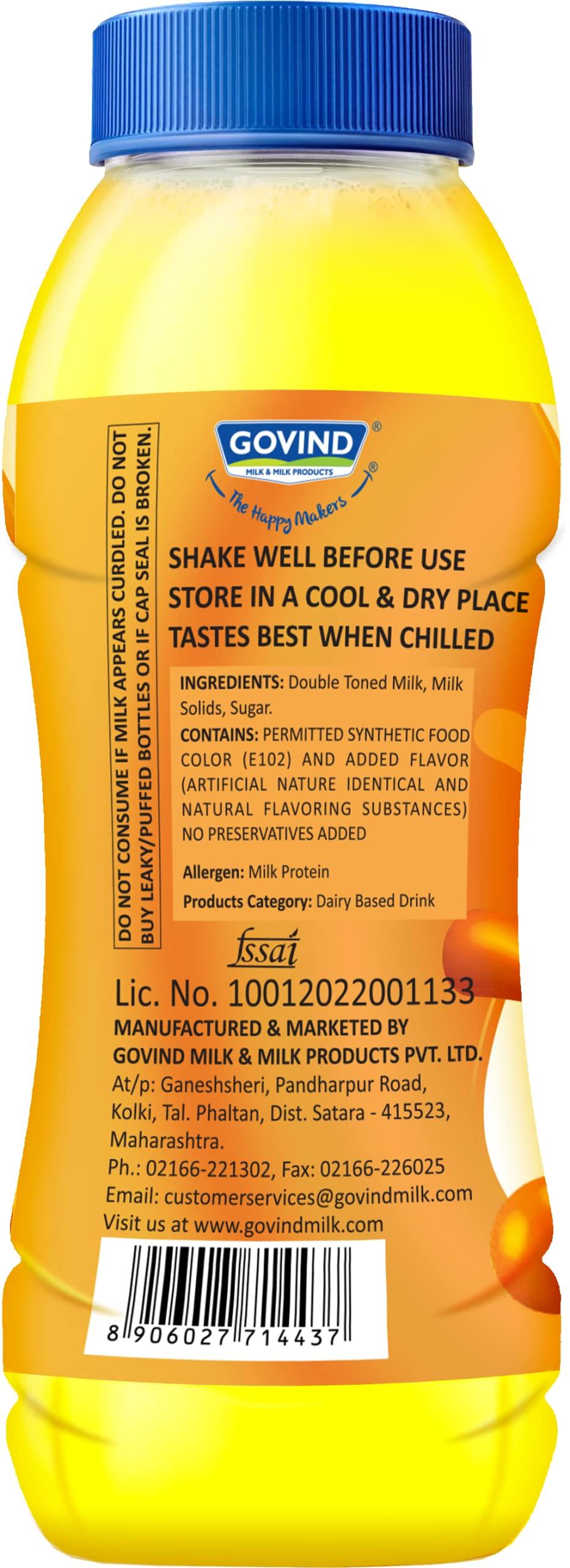 GOVIND MILK & MILK PRODUCTS Govind Funzz Flavoured Milk with Three Flavours - Butterscotch, Chocolate, Mango. 200ml Each, Pack of 12.