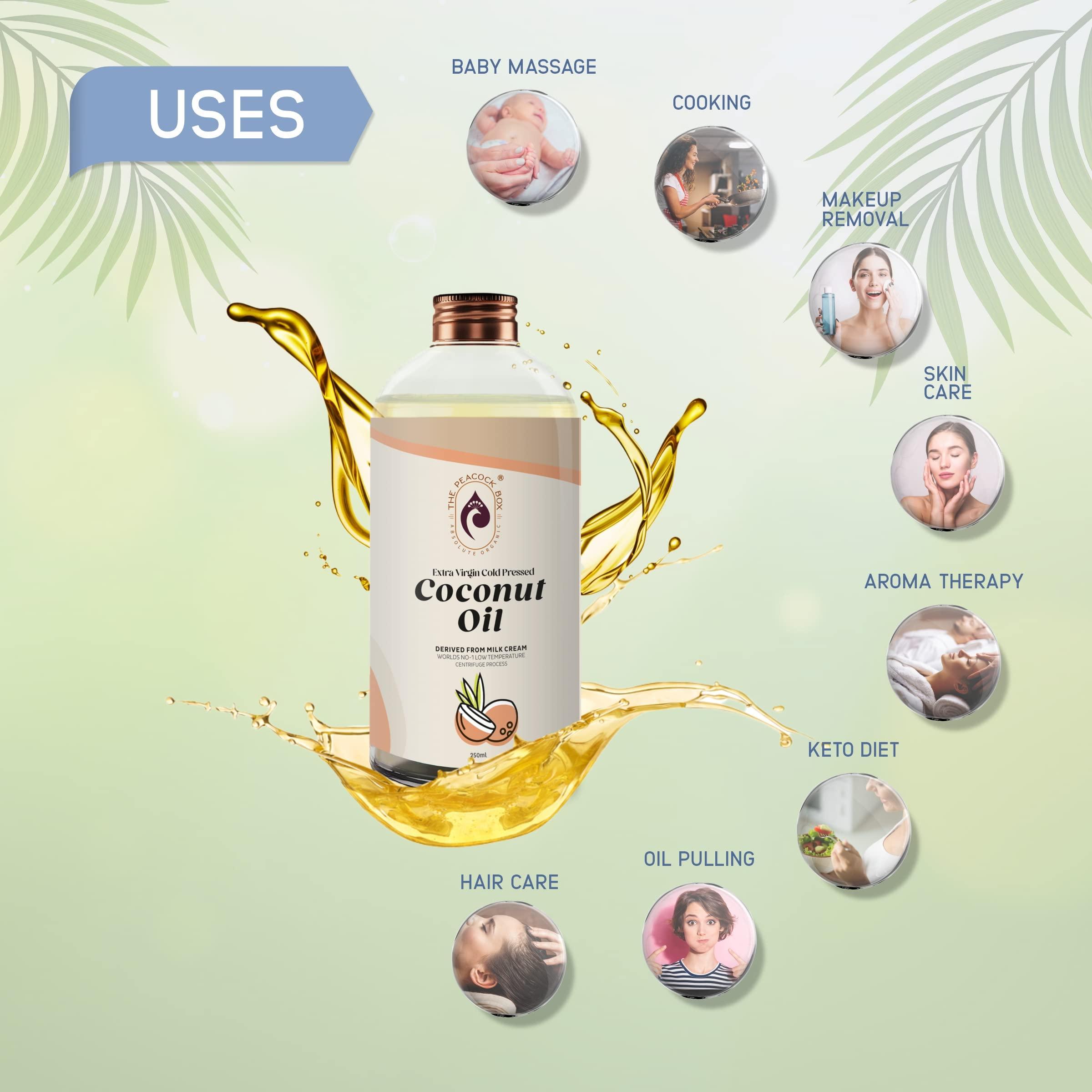 THE PEACOCK BOX ABSOLUTE ORGANIC The Peacock Box Organic Extra Virgin cold pressed Coconut Oil | Derived From Coconut Milk Cream | for Hair, Skin, and Cooking - 500 Ml