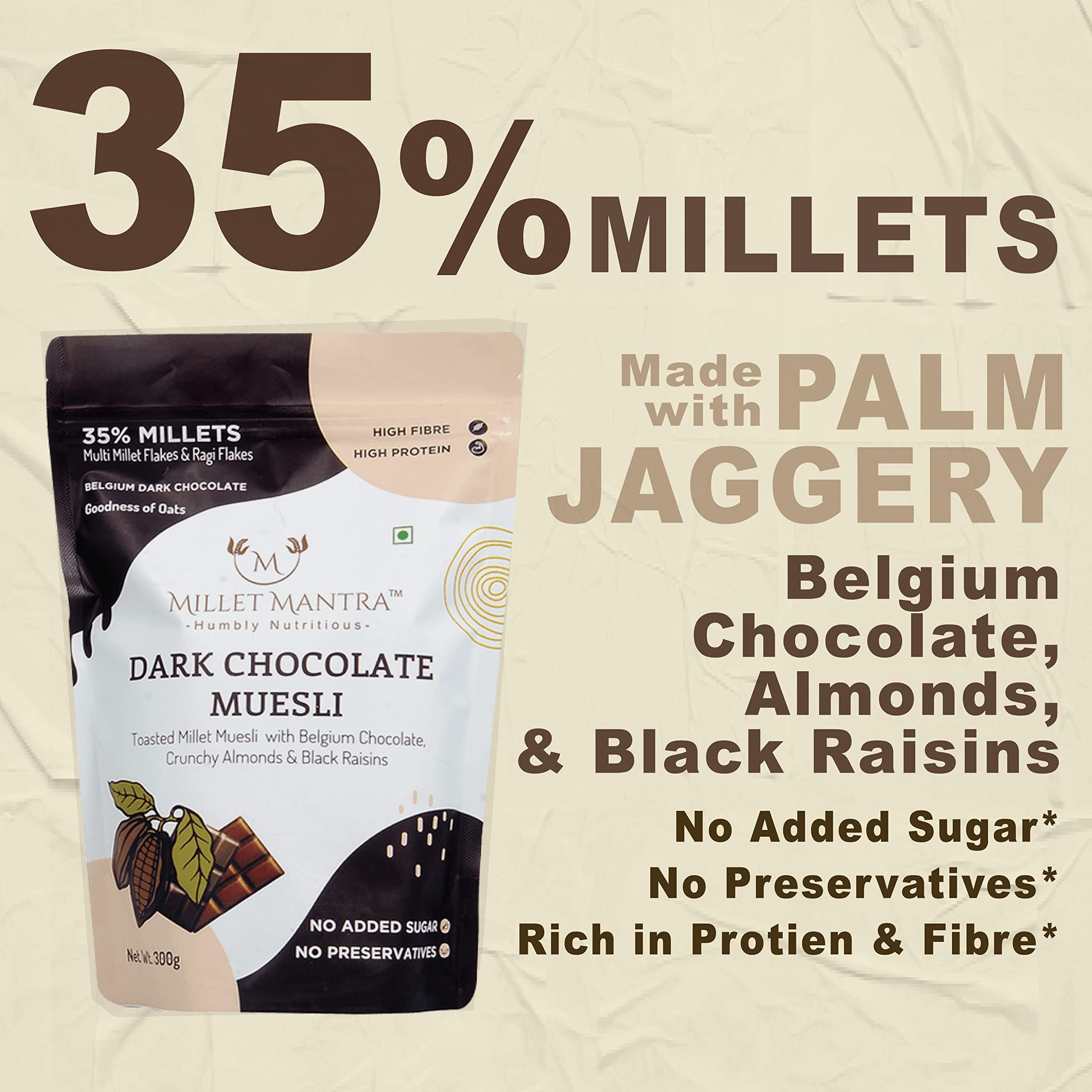 Millet Mantra Millet Mantra Dark Chocolate, Dry Fruits High Protein Muesli Sugar Free Muesli, Muesli Fruit And Nuts | Dark Chocolates, Almonds, Black Raisins Seedless | Muesli Sugar Free , 1