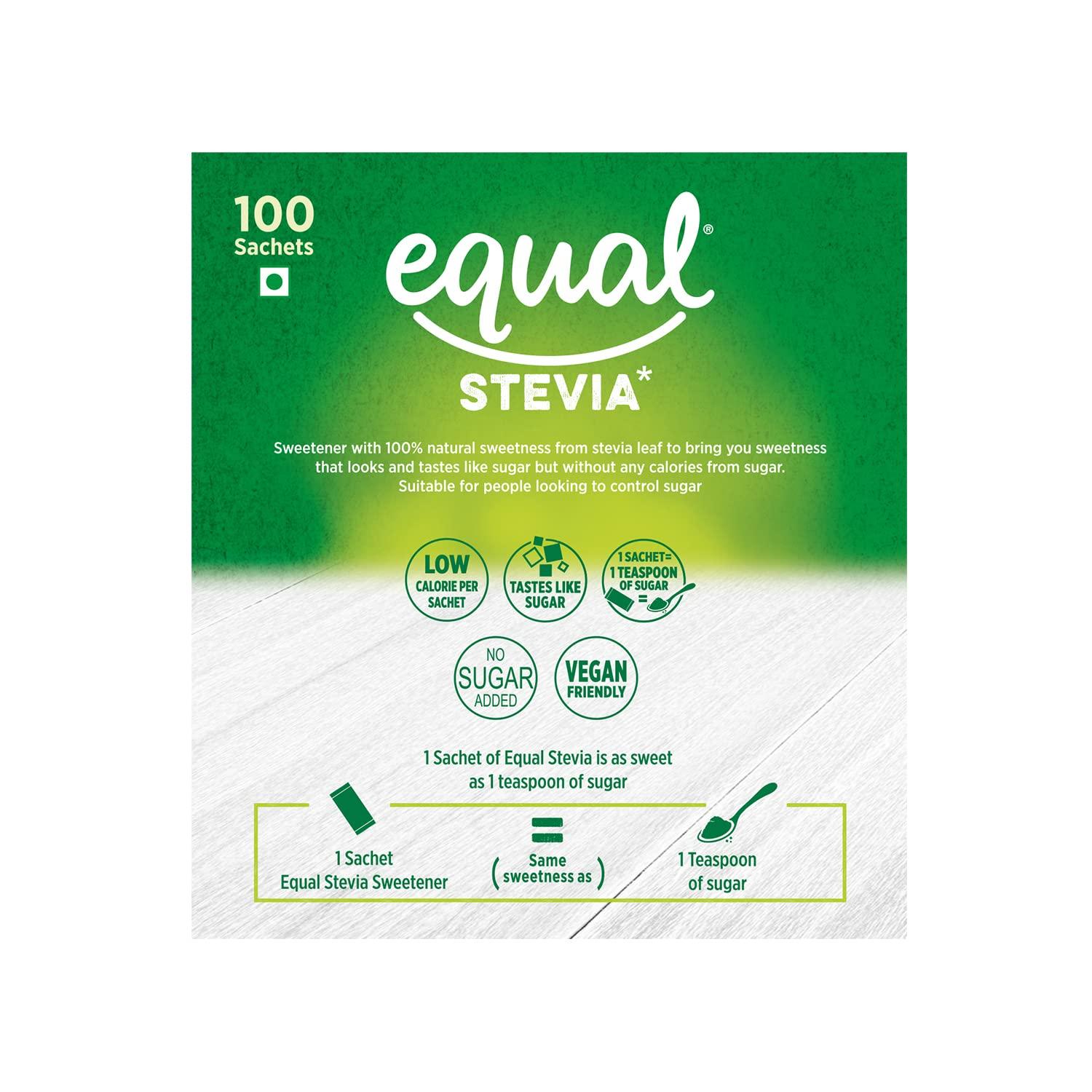Equal Equal Stevia Natural Sweetener, Sugar Free, 100 Sachet, Pack of 4
