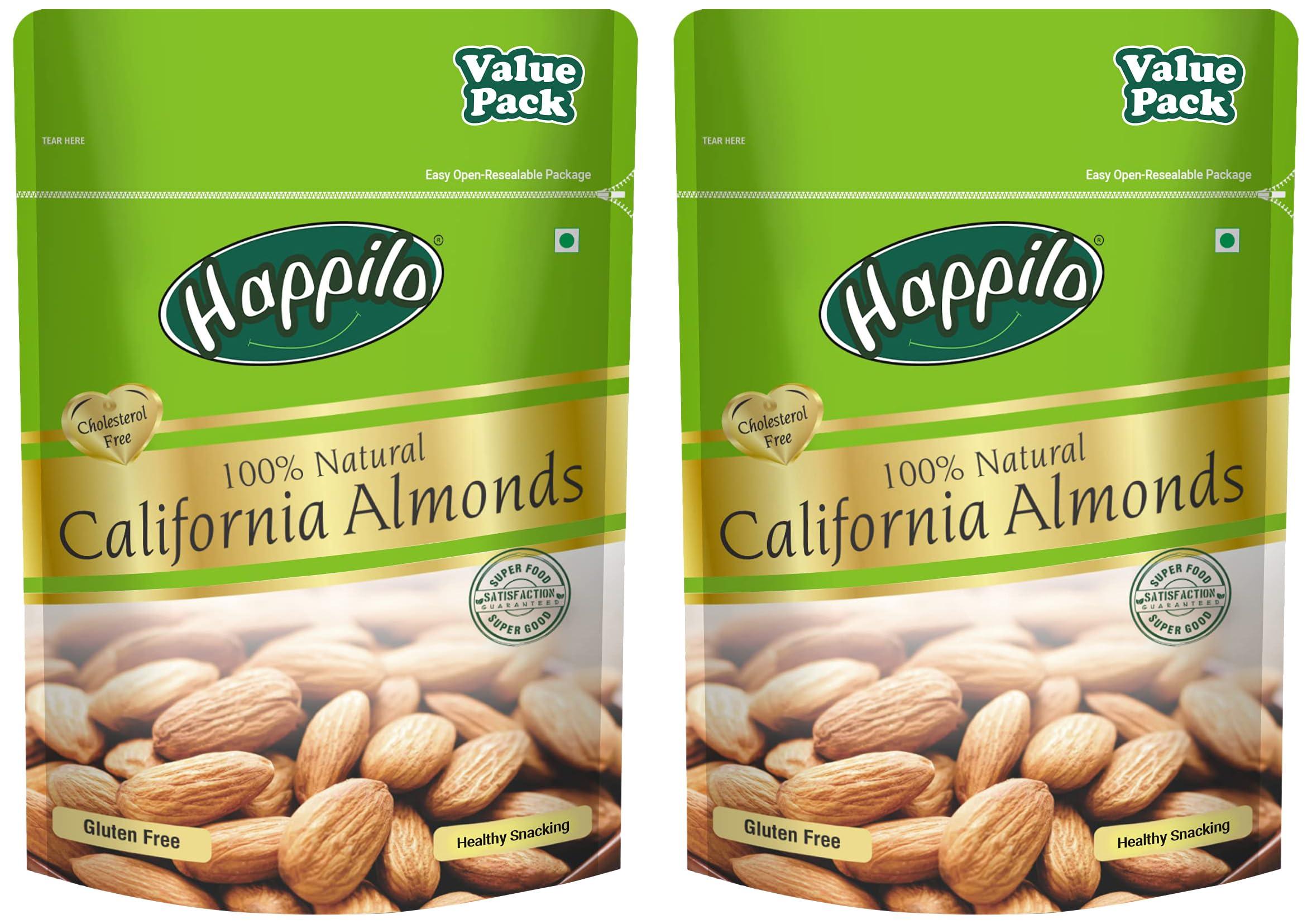 Happilo Happilo 100% Natural Premium California Dried Almonds 500g Pack Pouch | Premium Badam Giri | High in Fiber & Boost Immunity | Real Nuts | Gluten Free (Pack of 2)