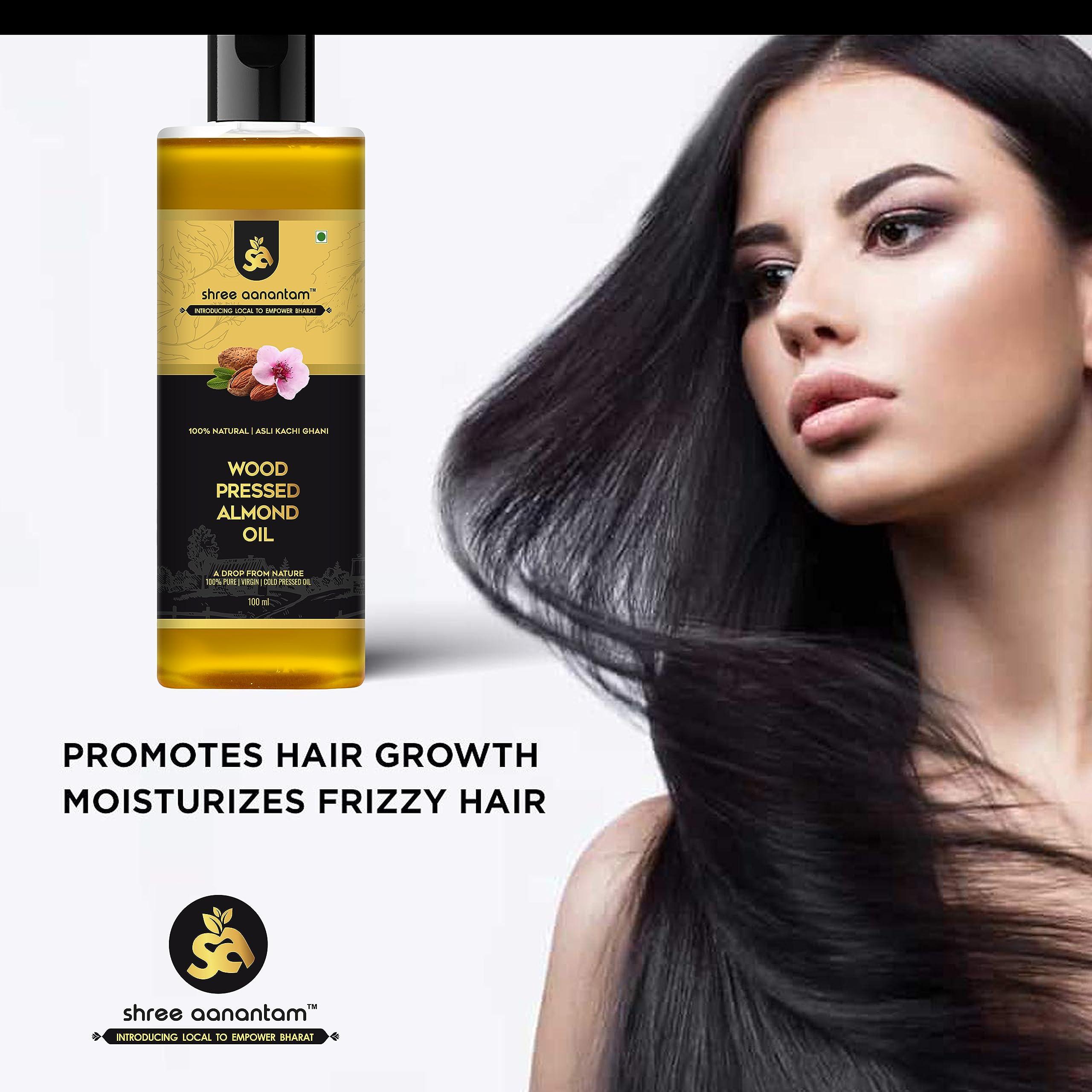 Shree Aanantam Shree Aanantam Cold Pressed Sweet Almond Oil - 100ml x 2 | Badam Tail | Rich in Vitamin E | For Healthy Skin, Hair and Body | Virgin & Cold Pressed - 100ml (Pack of 2)