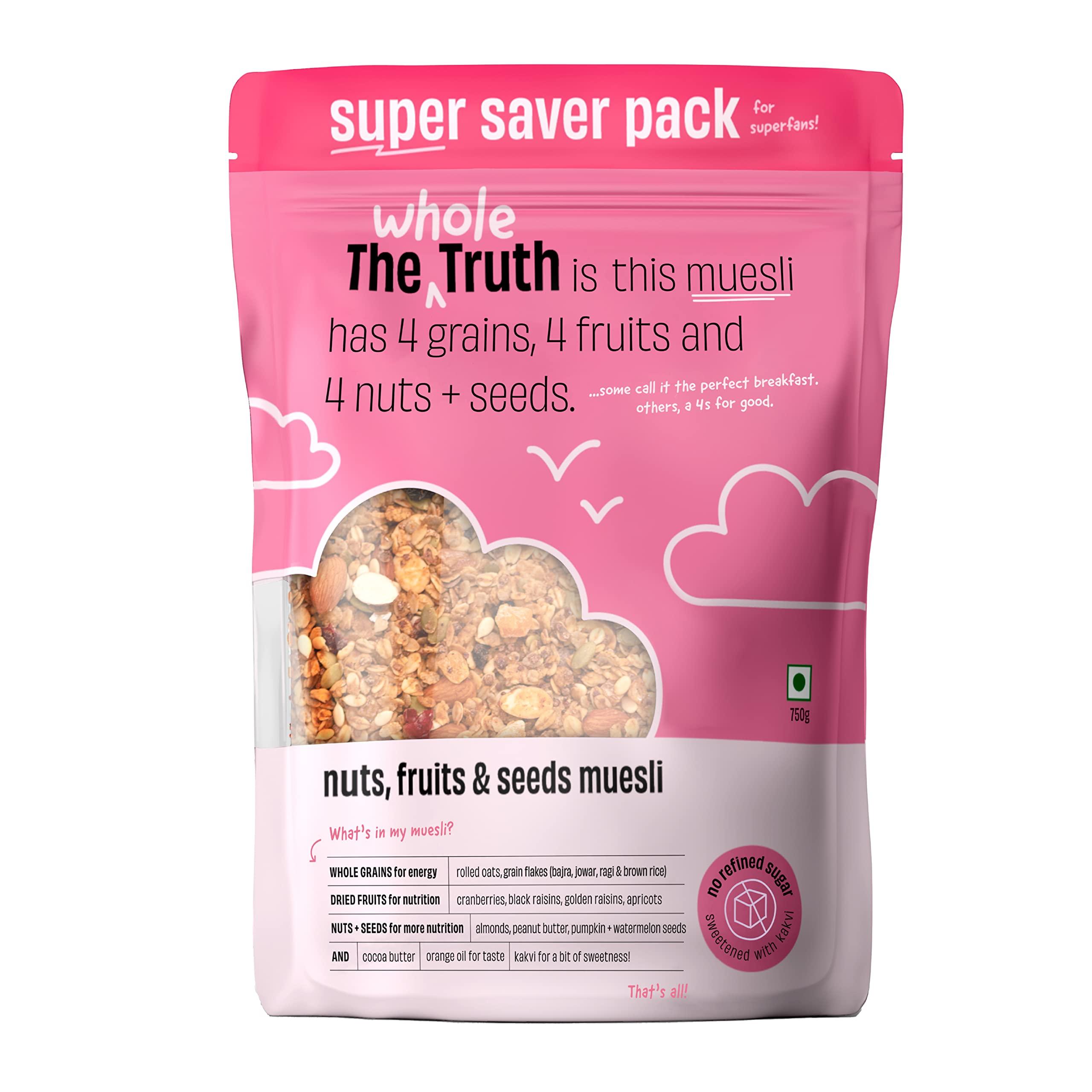The Whole Truth The Whole Truth - Super Saver Breakfast Muesli | Nuts, Dried Fruits and Seeds | 750 grams | Vegan | Dairy-free | No Artificial Sweeteners | No Added Flavours | Nutritious Snack and breakfast