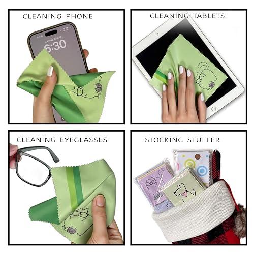 TreVee 10 Pack Cute Kitty Cat Design Multicolor Microfiber Cleaning Cloths for Cleaning Eyeglasses Lenses Sunglasses and Cell Phone Beautifully Designer Colors Blue Pink Yellow Purple Green Cloth Wipes