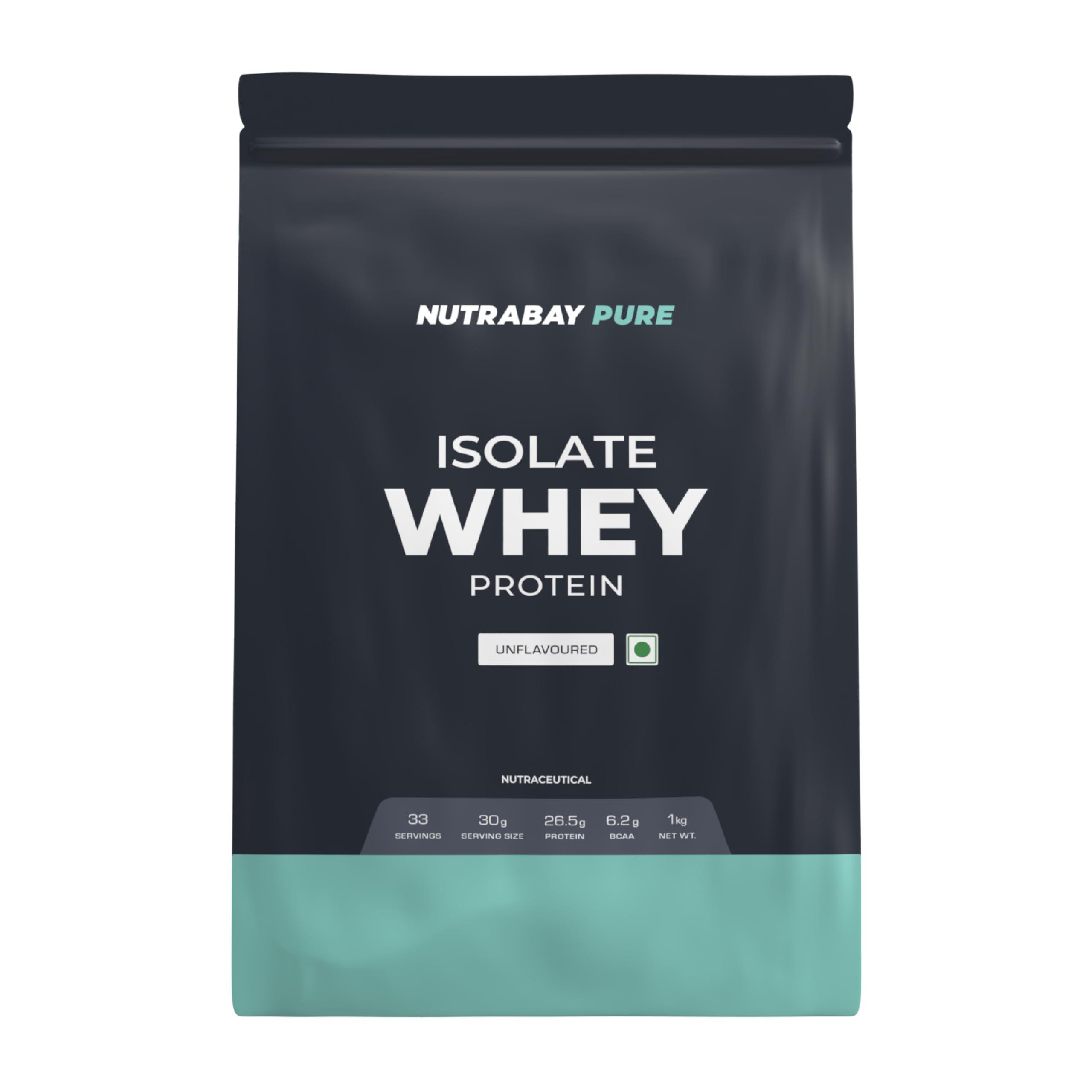 Nutrabay Nutrabay Pure Whey Protein Isolate Powder - 1kg, Unflavored | 26.5g Protein, 6.2g BCAA | NABL Lab Tested | Muscle Growth & Recovery | 100% Raw Whey Isolate | For Men & Women