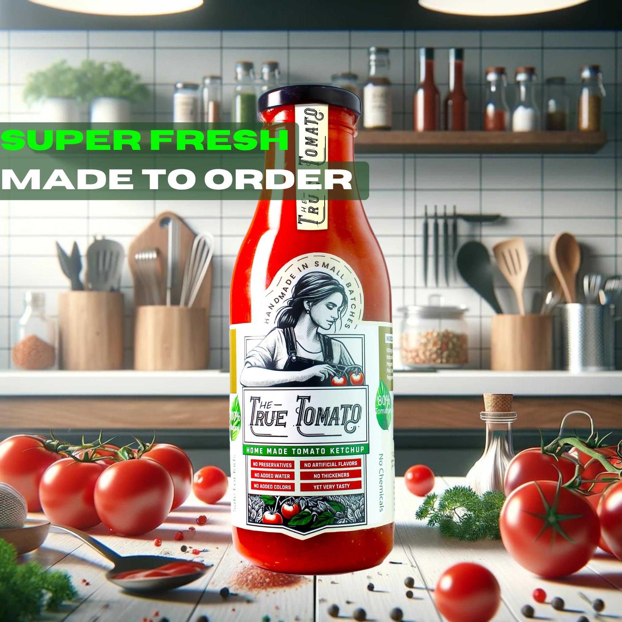 The True Tomato The True Tomato Ketchup 220 Gram | Homemade And Made To Order | 100% Natural | 80% Fresh Tomatoes |No Chemicals,No Added Colors,No Cornstarch, No Oils, No Preservatives,No Thickeners